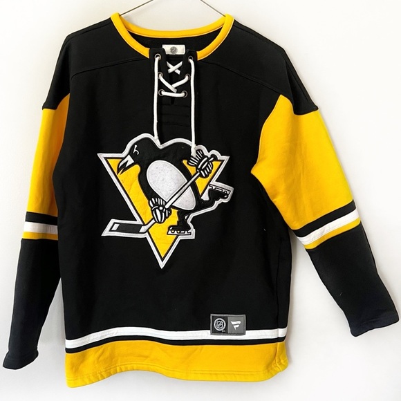 Pittsburgh Penguins Sweatshirt Men’s Medium Black Fanatics Lace Up Sweater NHL - Picture 1 of 8
